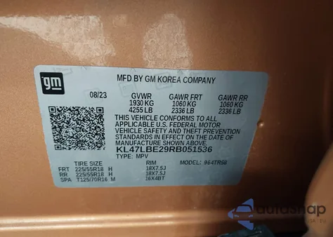 2024 Buick Envista Sport Touring Fwd из США, поврежденный, VIN KL47LBE29RB051536